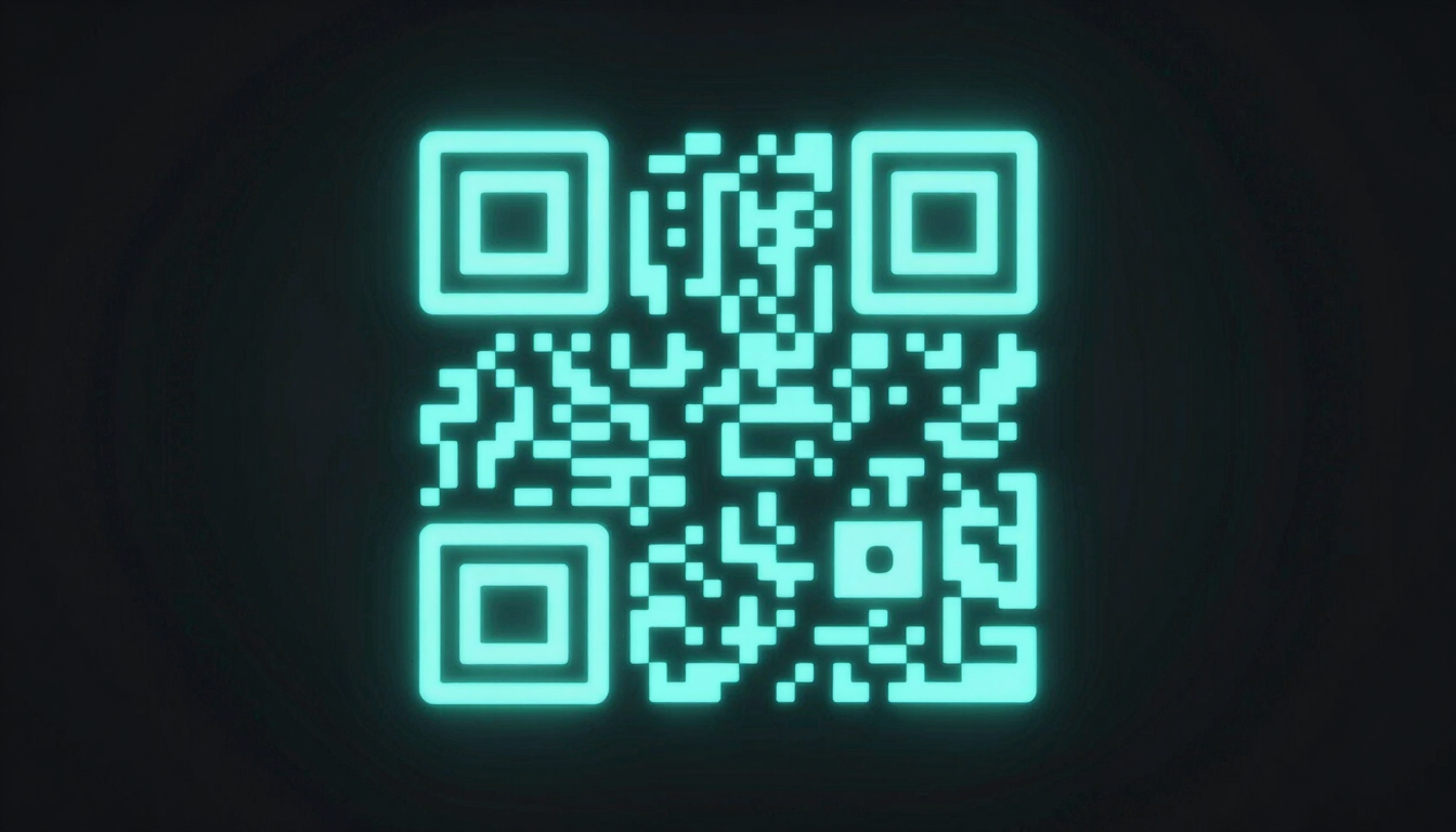 Minimalist QR code for Nexus Kasino app download, glowing neon cyan lines on a dark background, sleek digital 3D render, high-contrast tech aesthetic.