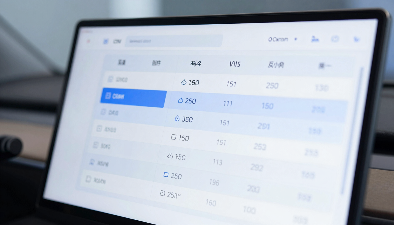 Close-up of a modern automotive CRM interface displaying active lead queues and appointment schedules, cool blue highlights, sharp focus