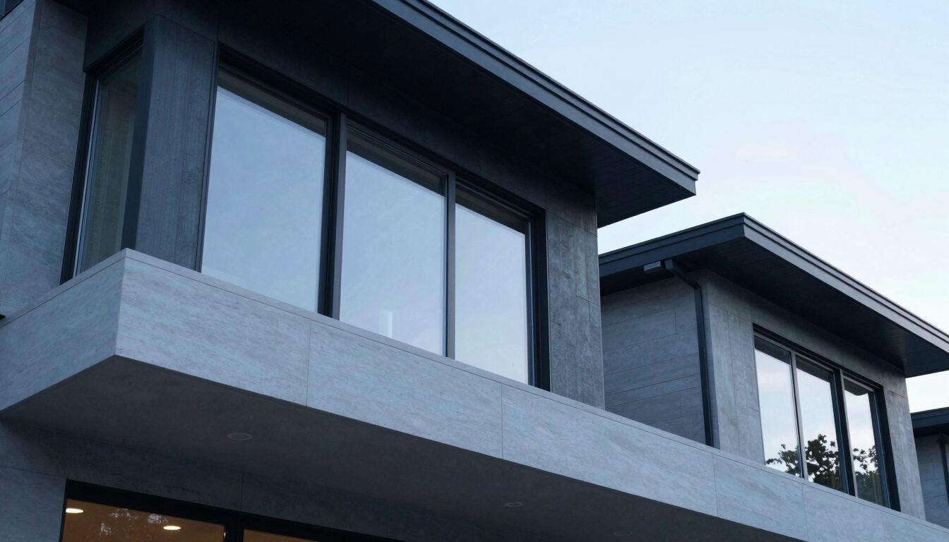 Architectural detail of a premium Seattle residential property, clean lines, cool morning daylight, 35mm lens.