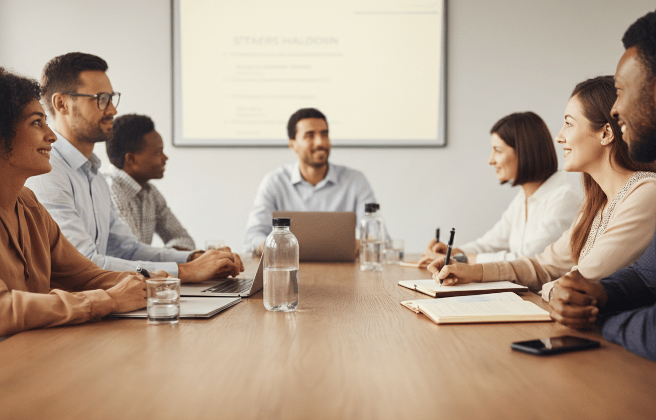 a group of people sitting around a table