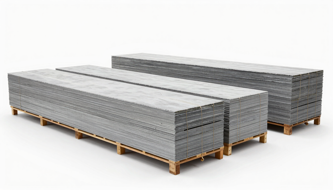 Wide environmental shot of an organized high-bay warehouse with logistics infrastructure, clean corporate photography, bright neutral studio light, slate and white tones, sharp focus, 35mm