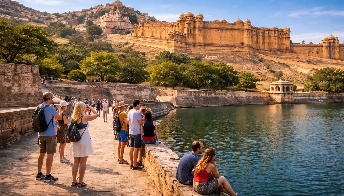 Amber fort by Maota lake in Jaipur