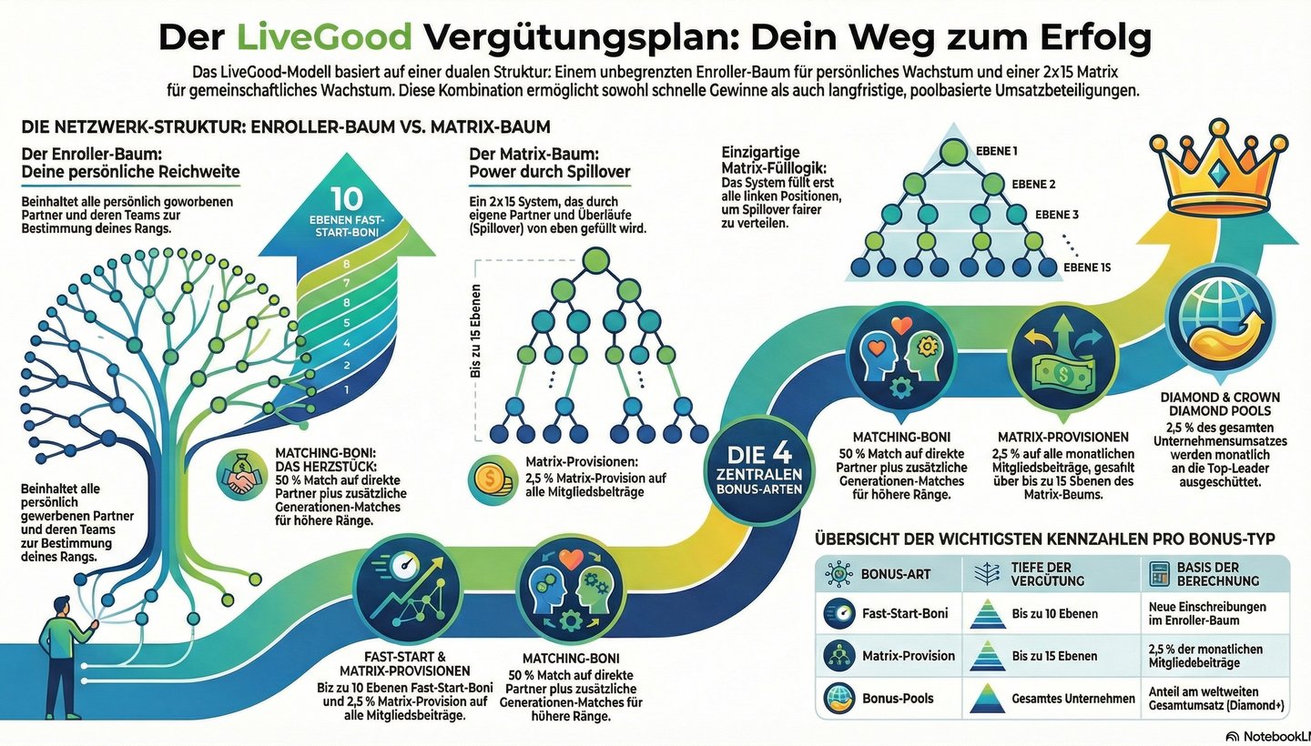 LiveGood Verguetungsplan Ziele erreichen und unabhaengig leben.