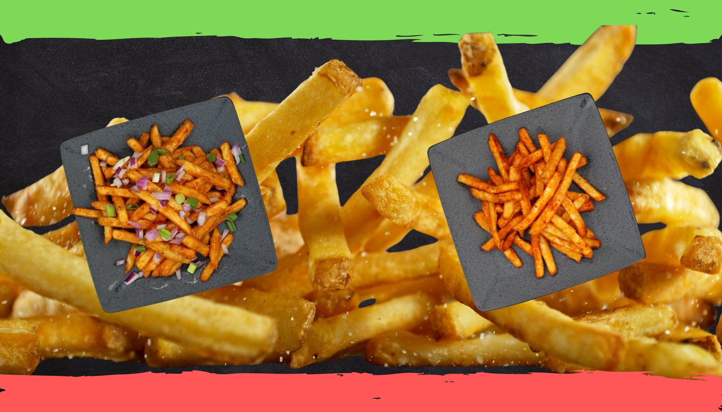 Crispy golden fries, perfectly seasoned and served fresh at Samosa Bar.