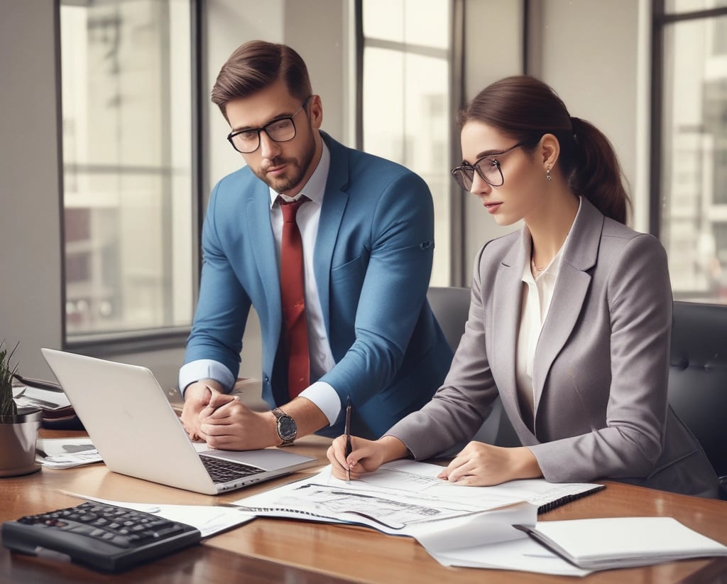 A professional consultant advising a small business owner in a bright office setting.