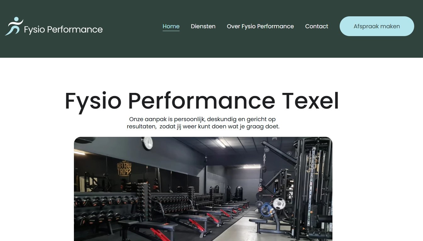 De website van Fysio Performance Texel