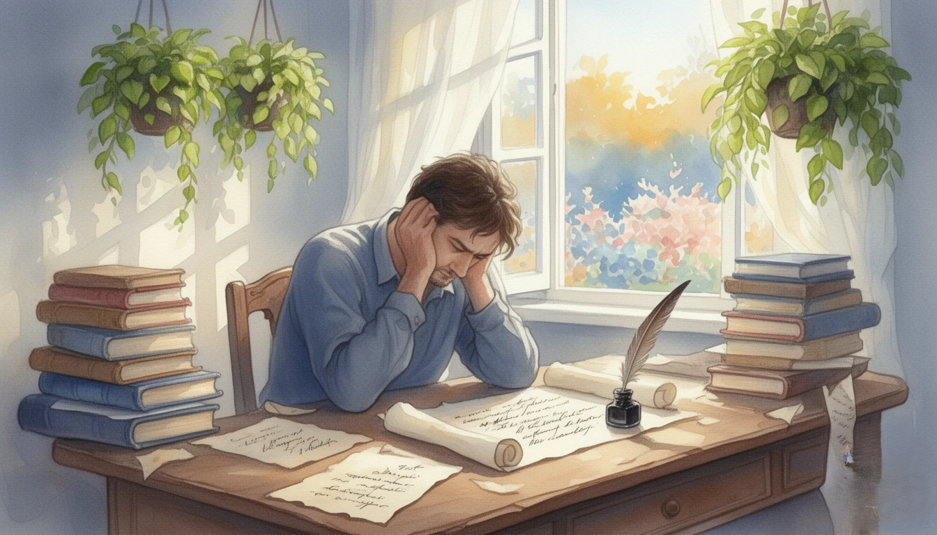Gen AI - a writer struggling at a desk