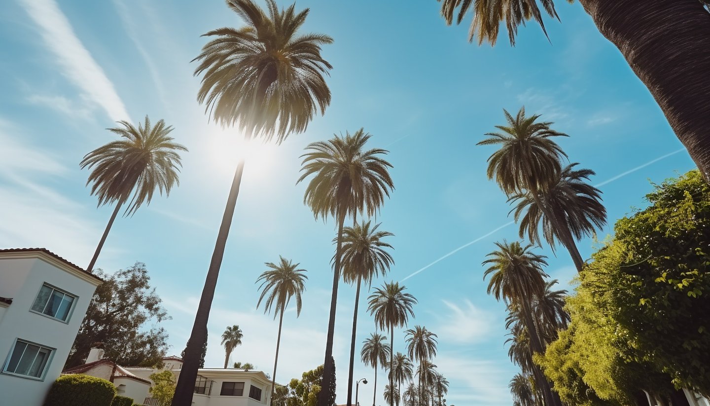 Luxury homes and palm trees in Beverly Hills, Los Angeles