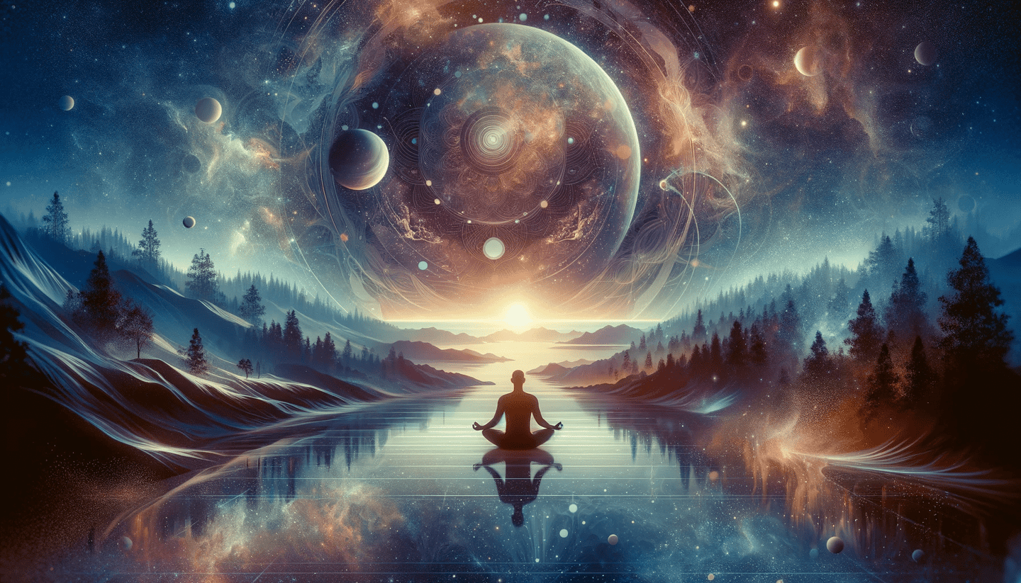 a man sitting in a lotus position on a lake