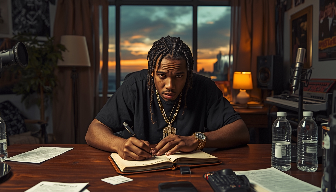 rapper compondo uma letra pro estudio mdb