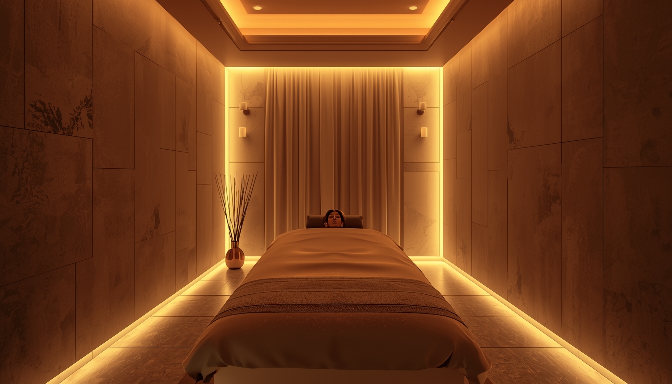 Studio élégant pour massage tantrique à Porto avec ambiance calme et éclairage doux.