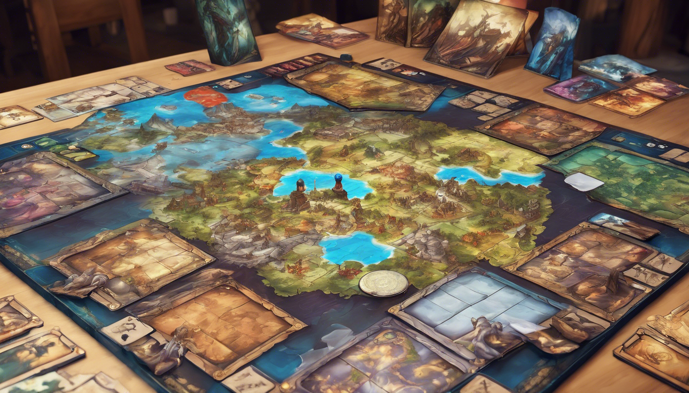 Image d'un plateau de jeu de société fantastique sur fond de fantasy.