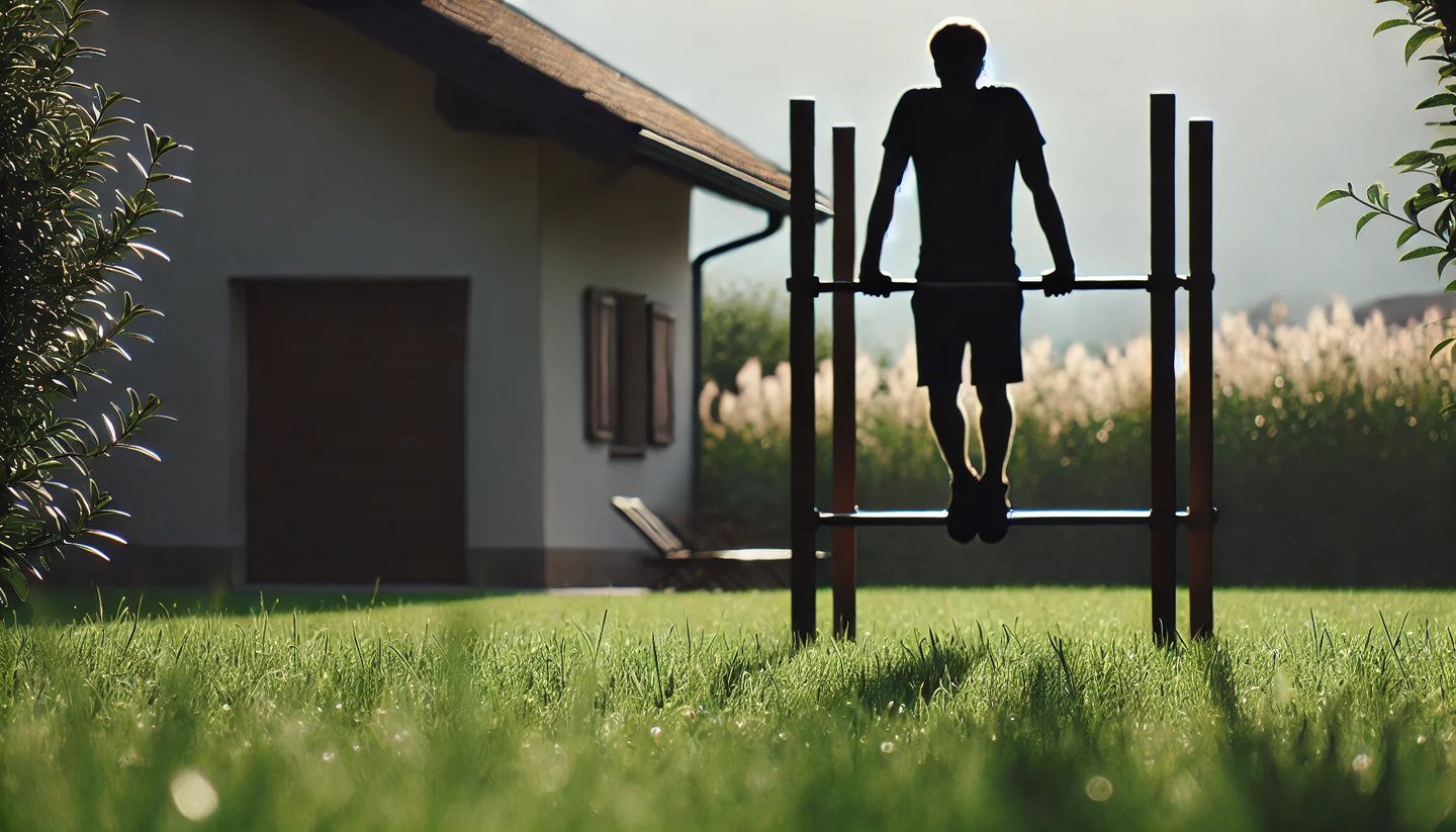 hombre entrenando en un circuito de calistenia en la costa