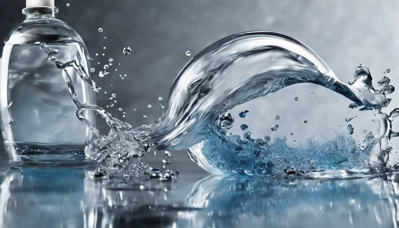 a bottle of water with a splash of water on the bottom