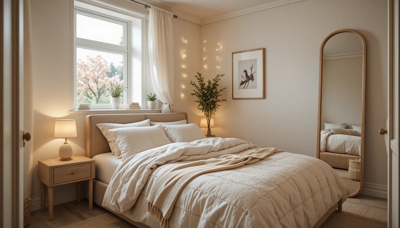 A beautifully styled small bedroom showcasing a cozy and aesthetic setup