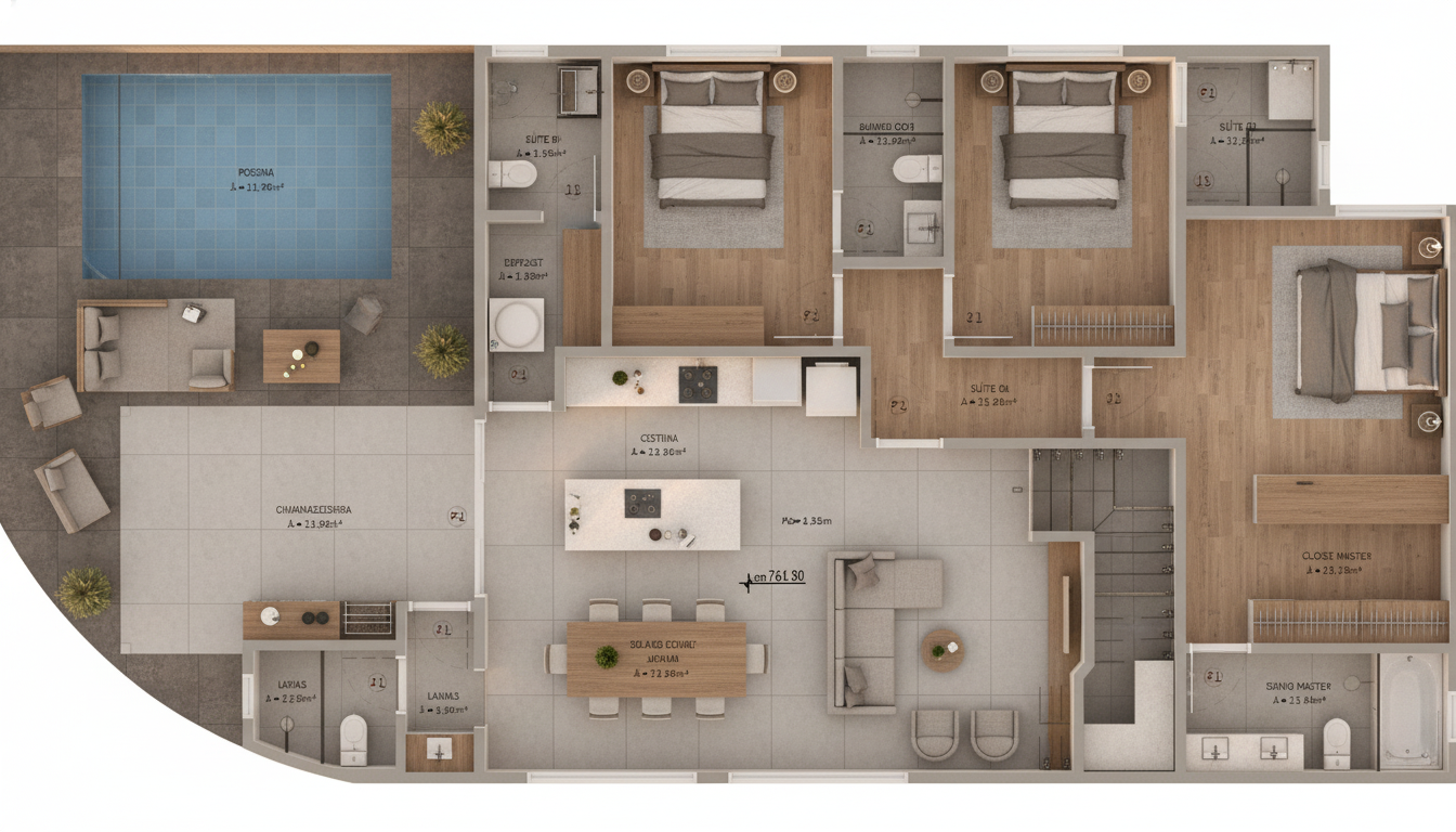 Projeto arquitetônico residencial representando a concepção do empreendimento.