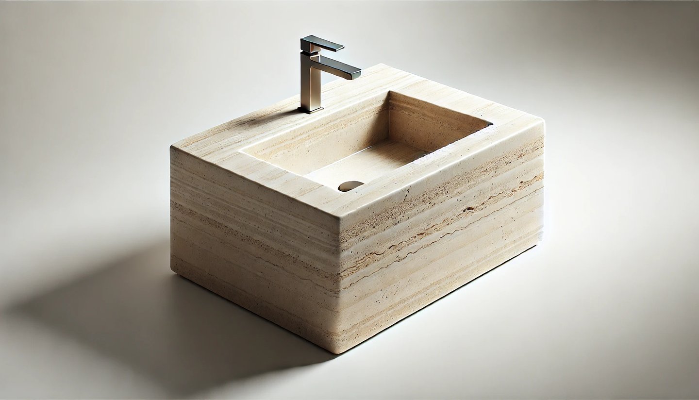 Light ivory travertine washbasin, luxury Italian stone washbasin