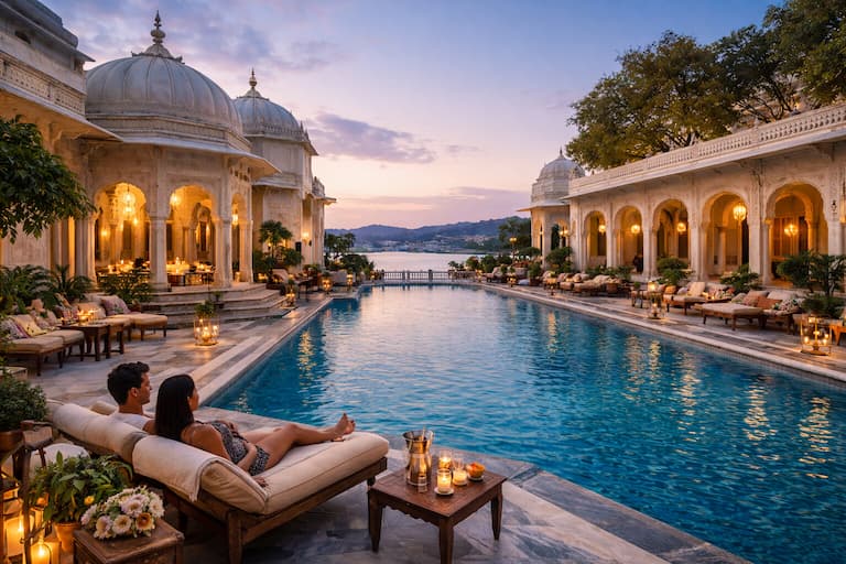 Taj Lake Palace Udaipur Inside View near pool