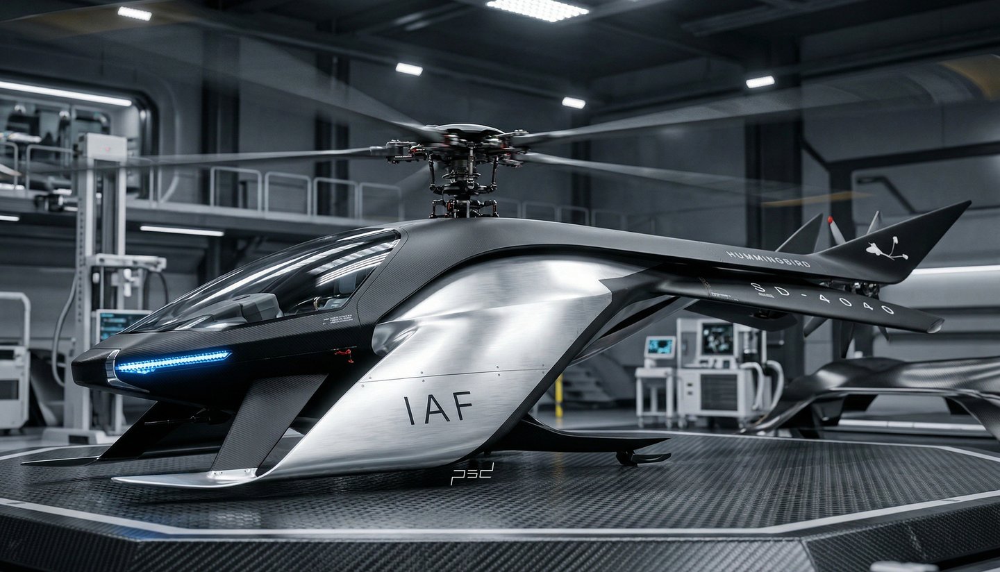 futuristic helicopter drone concept inspired by hummingbird, biomimicry, aviation design, VTOL, AI
