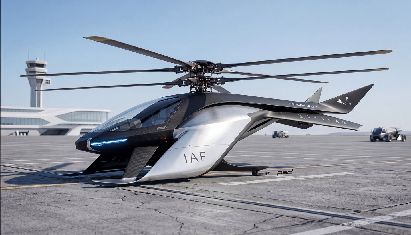 futuristic helicopter drone concept inspired by hummingbird, biomimicry, aviation design, VTOL, AI