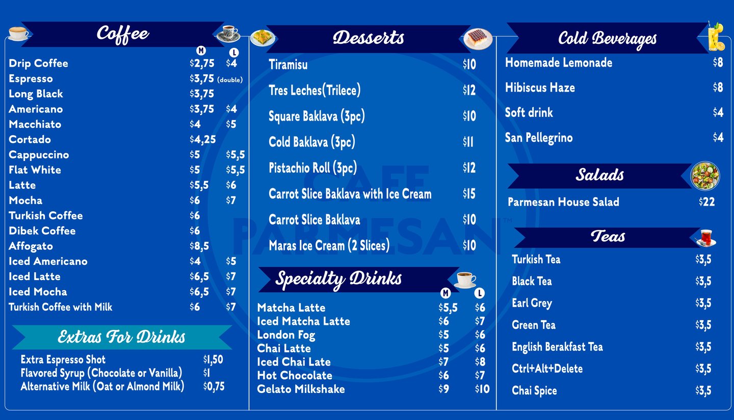 a menu of a restaurant with a menu listing