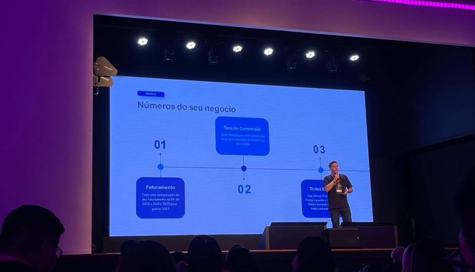 Douglas Silva palestrando no BagyDay sobre estratégias de negócios digitais