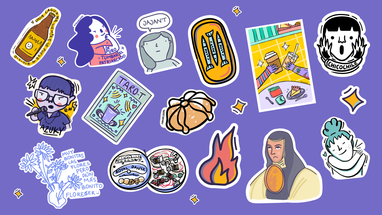 Colección de stickers ilustrados coloridos y estéticos.