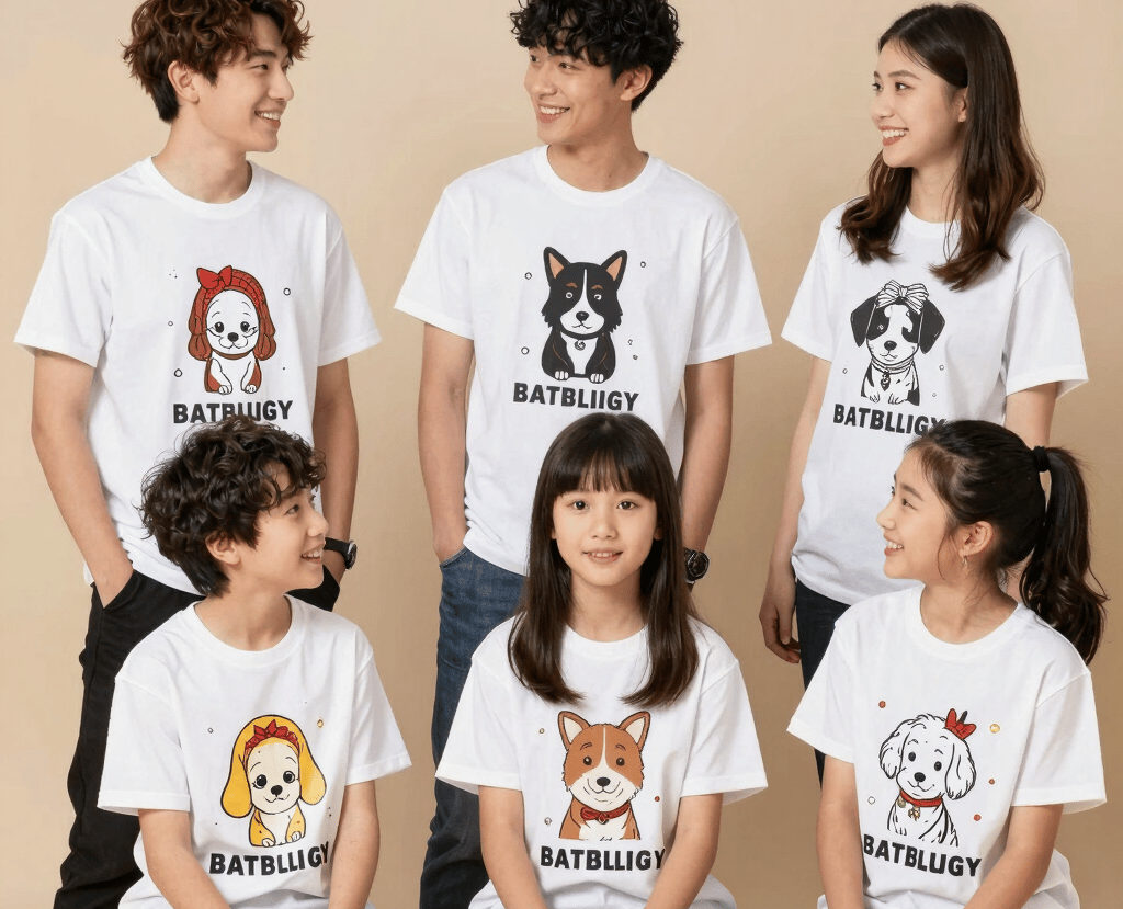 A vibrant display of diverse printed t-shirts hanging on a rustic wooden rack, showcasing bold colors and creative designs.