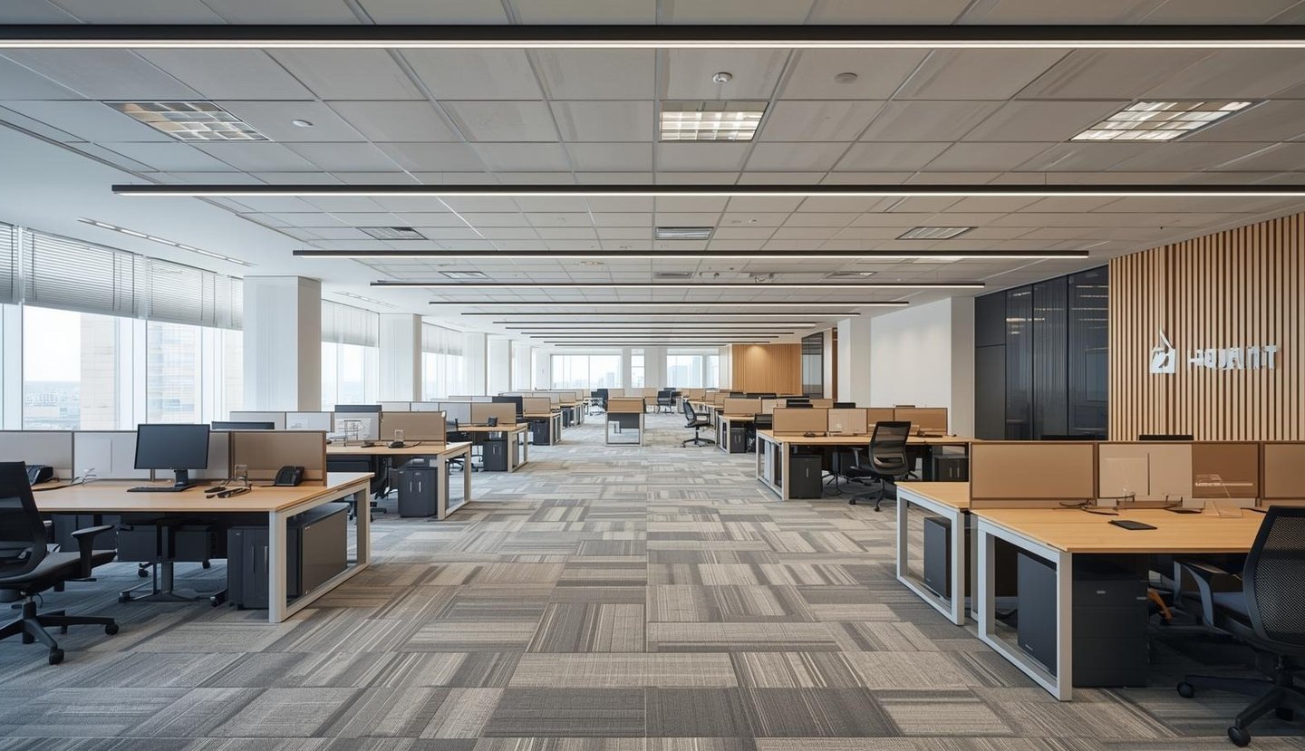 a large open office with a lot of desks and chairs