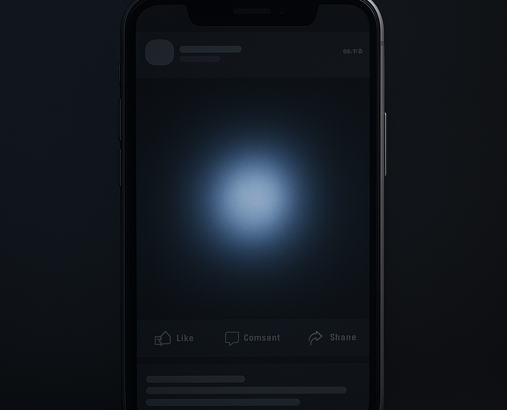 a cell phone with a dark background and bluish white light on page