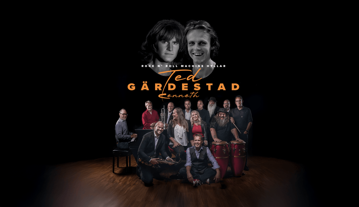 Gruppbild på Rock N Roll Machine (Maskinen) med Ted & Kenneth Gärdestad som frontpersoner.