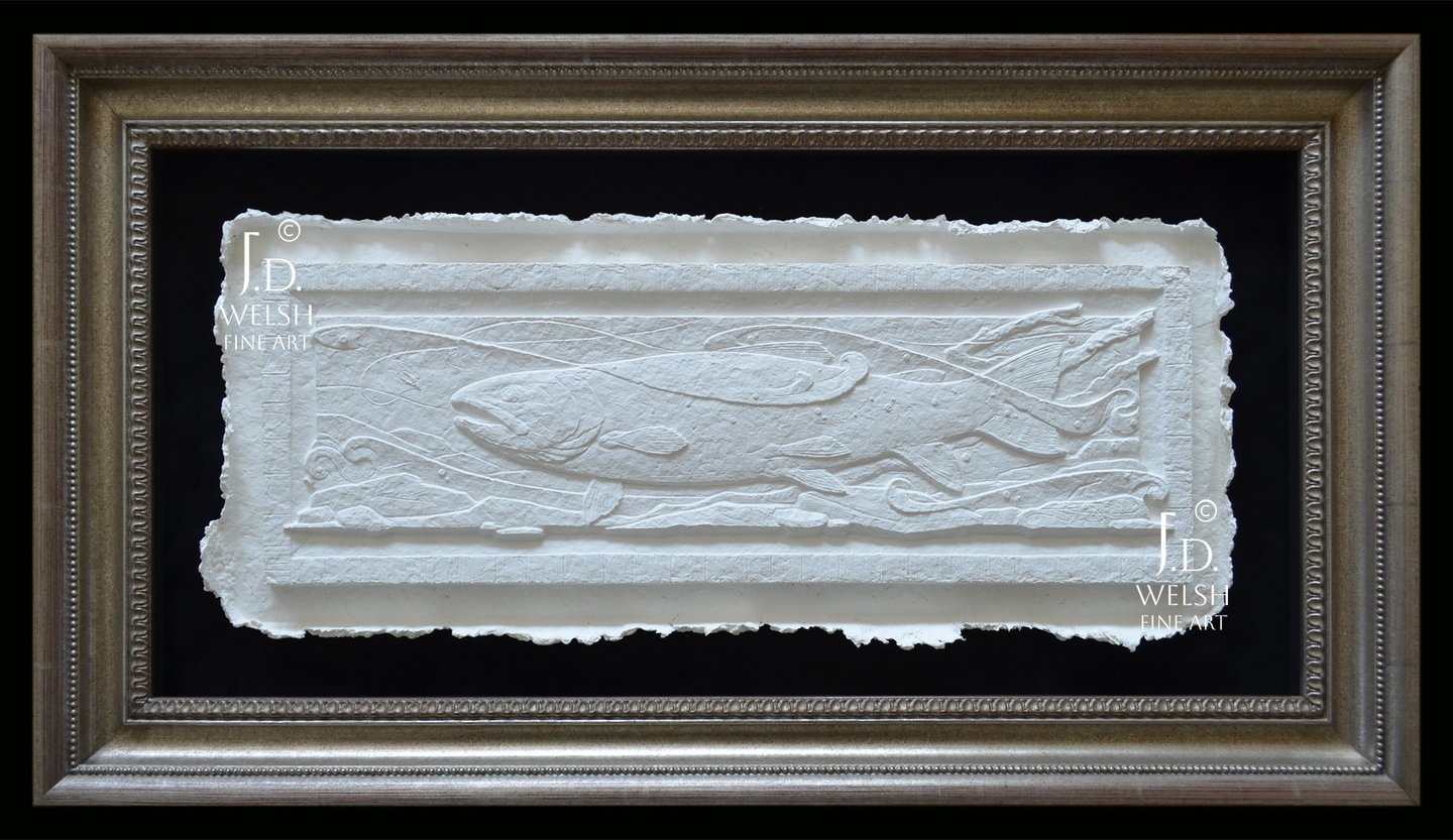 Bossing the Run - Brown Trout Fly Fishing Sculpture - Cast Cotton -Jeremiah D Welsh