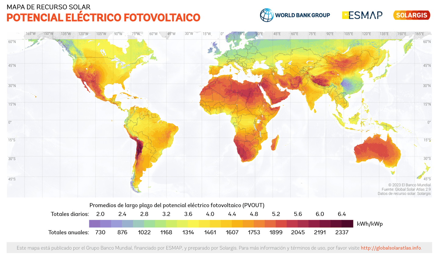 mapamundi potencial eléctrico fotovoltaico