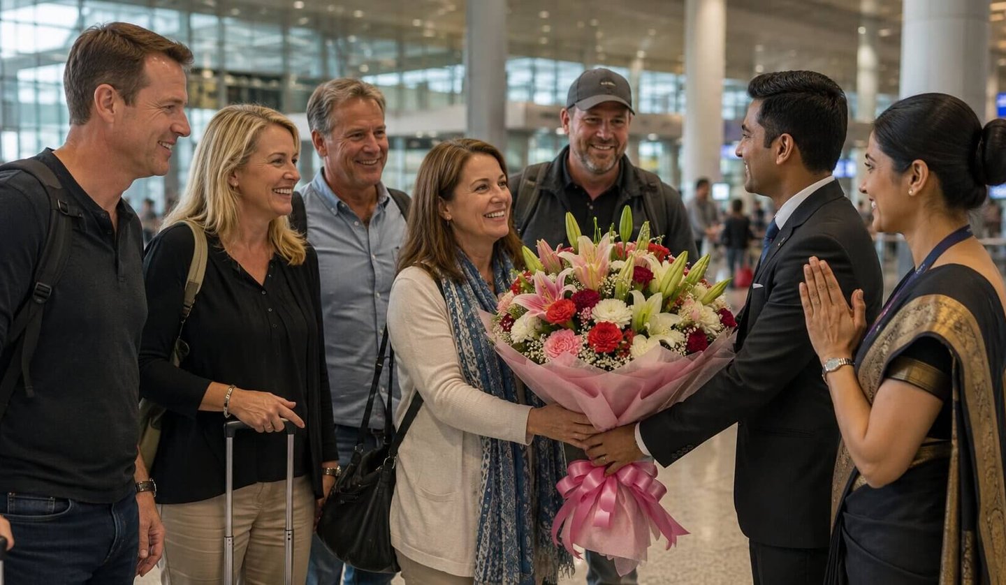Warm welcome of guests at IGI Airport