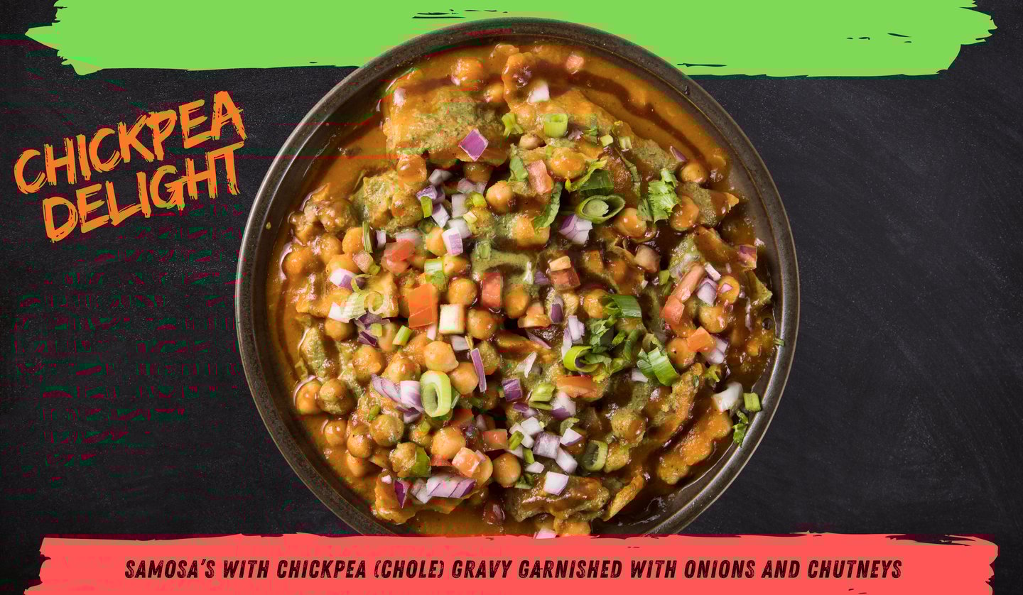 Flavourful Chickpea Delight with rich spices, served fresh at Samosa Bar.