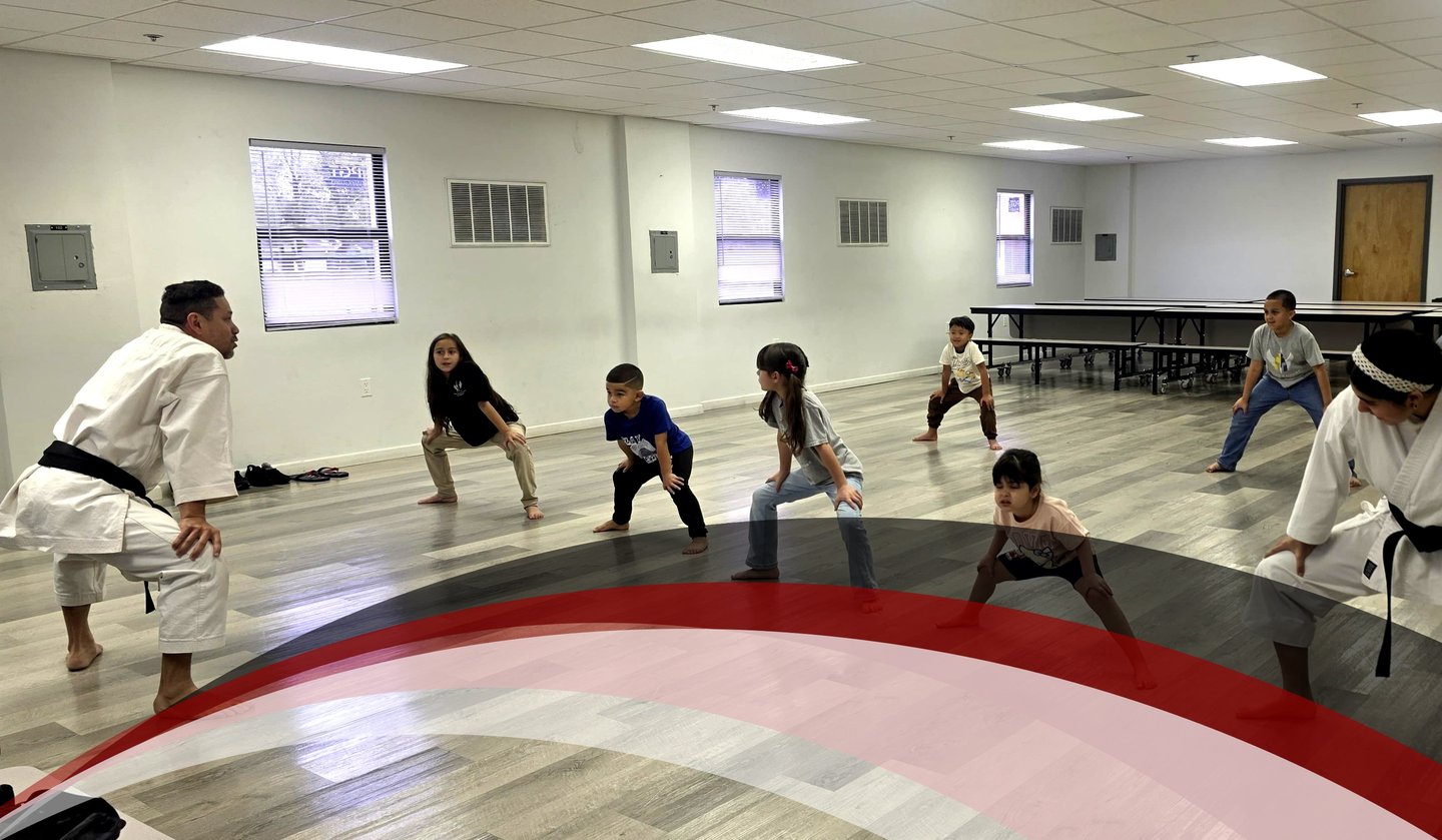 Karate training session in Project OBI Karate (POK) Orlando program..