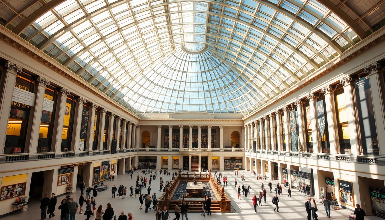 British Museum Great Court with geometric glass ceiling and central reading room London
