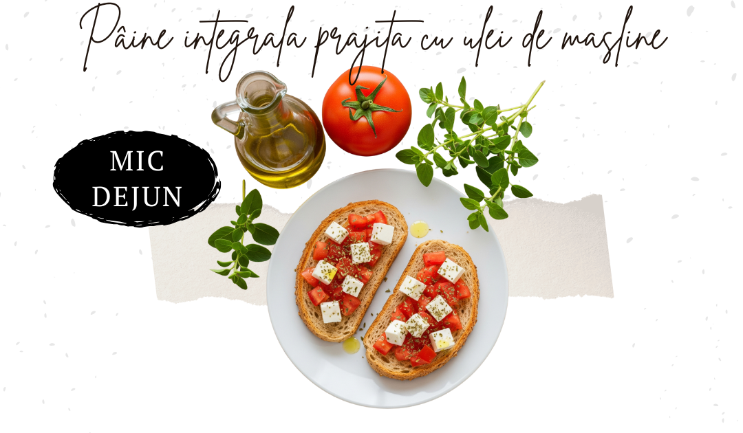 Pâine integrală prăjită cu ulei de măsline, roșii și oregano