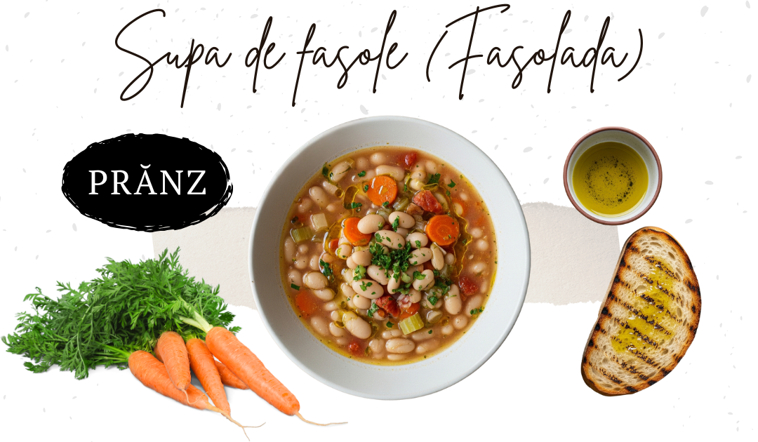 Supă de fasole (Fasolada) cu pâine integrală și ulei de măsline