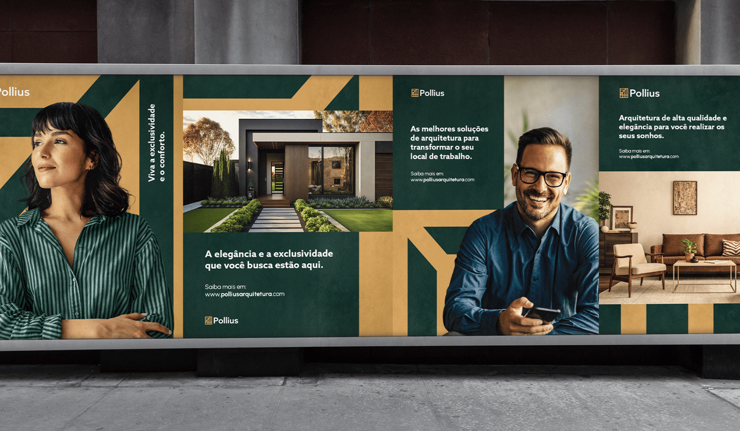 a billboard board with a man and woman in front of a building