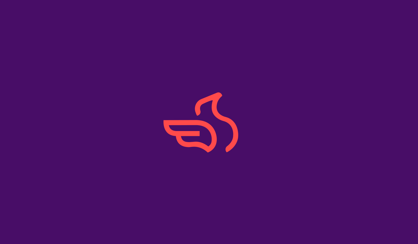 a purple and orange logo on a purple background