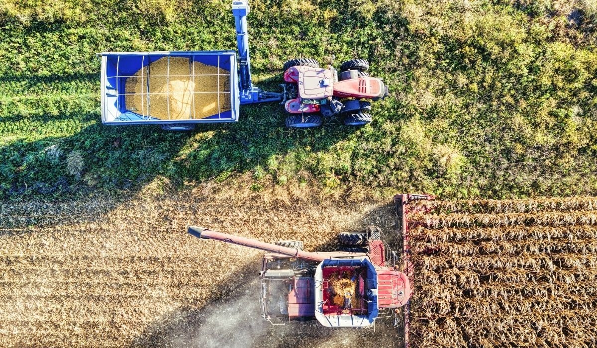 arial view of farming equipment