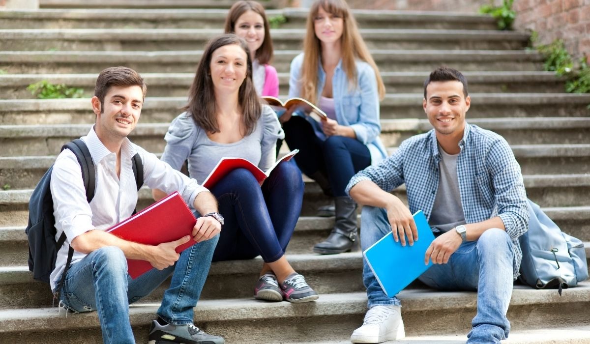 college students on steps