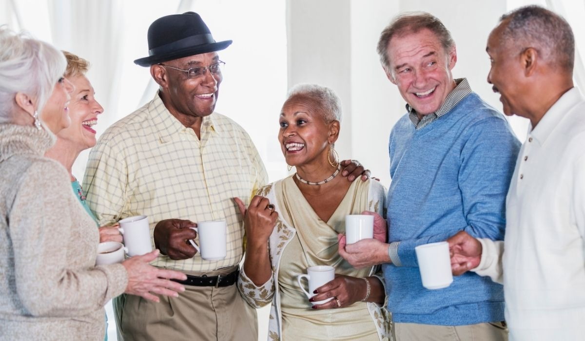group of seniors drinking coffee
