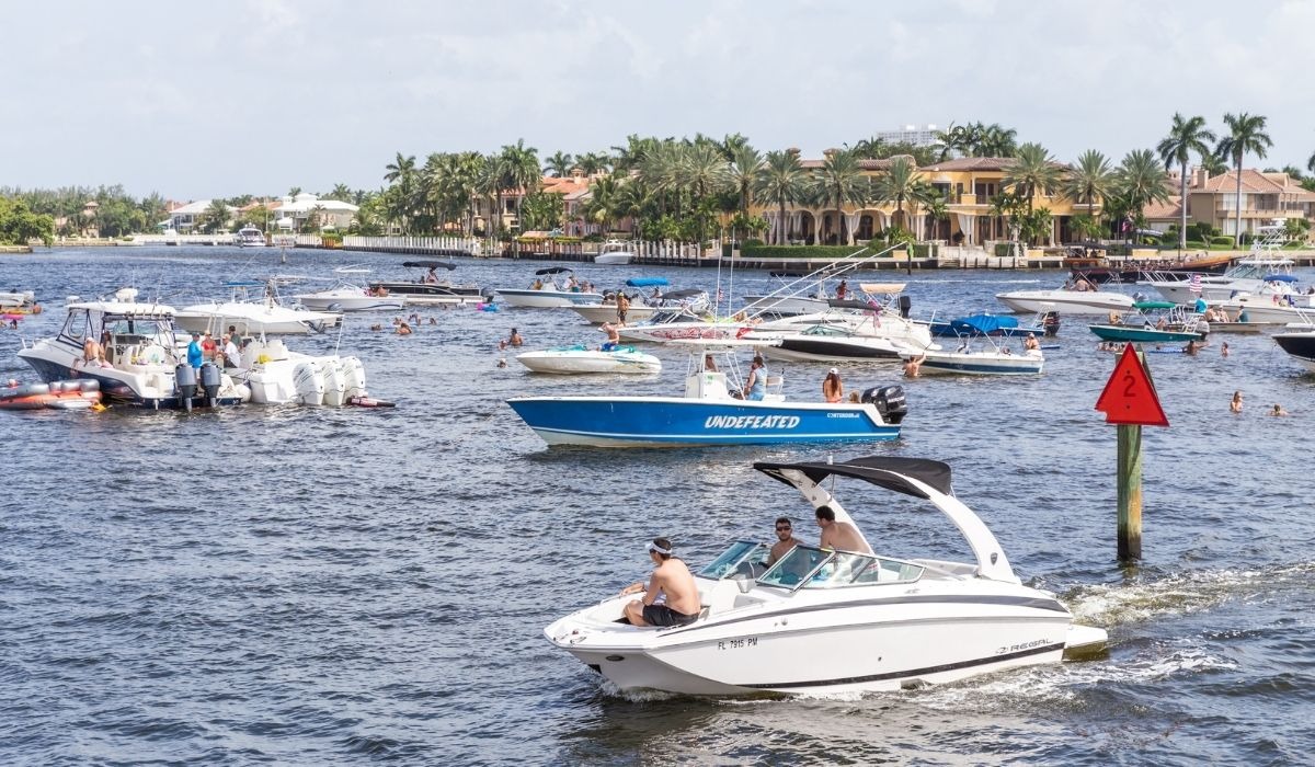 many boats in water