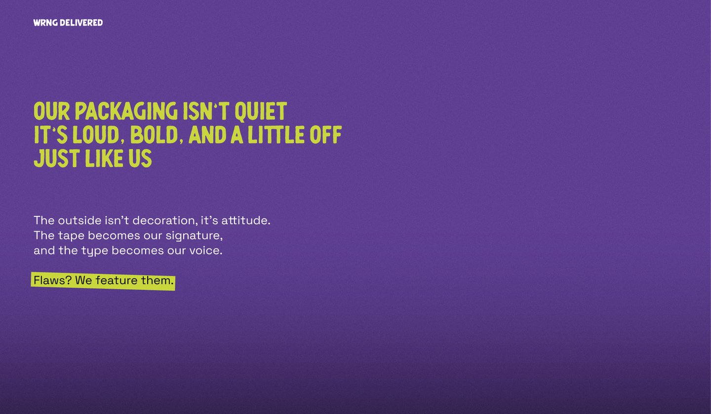 A purple block with text explaining the WRNG packaging system