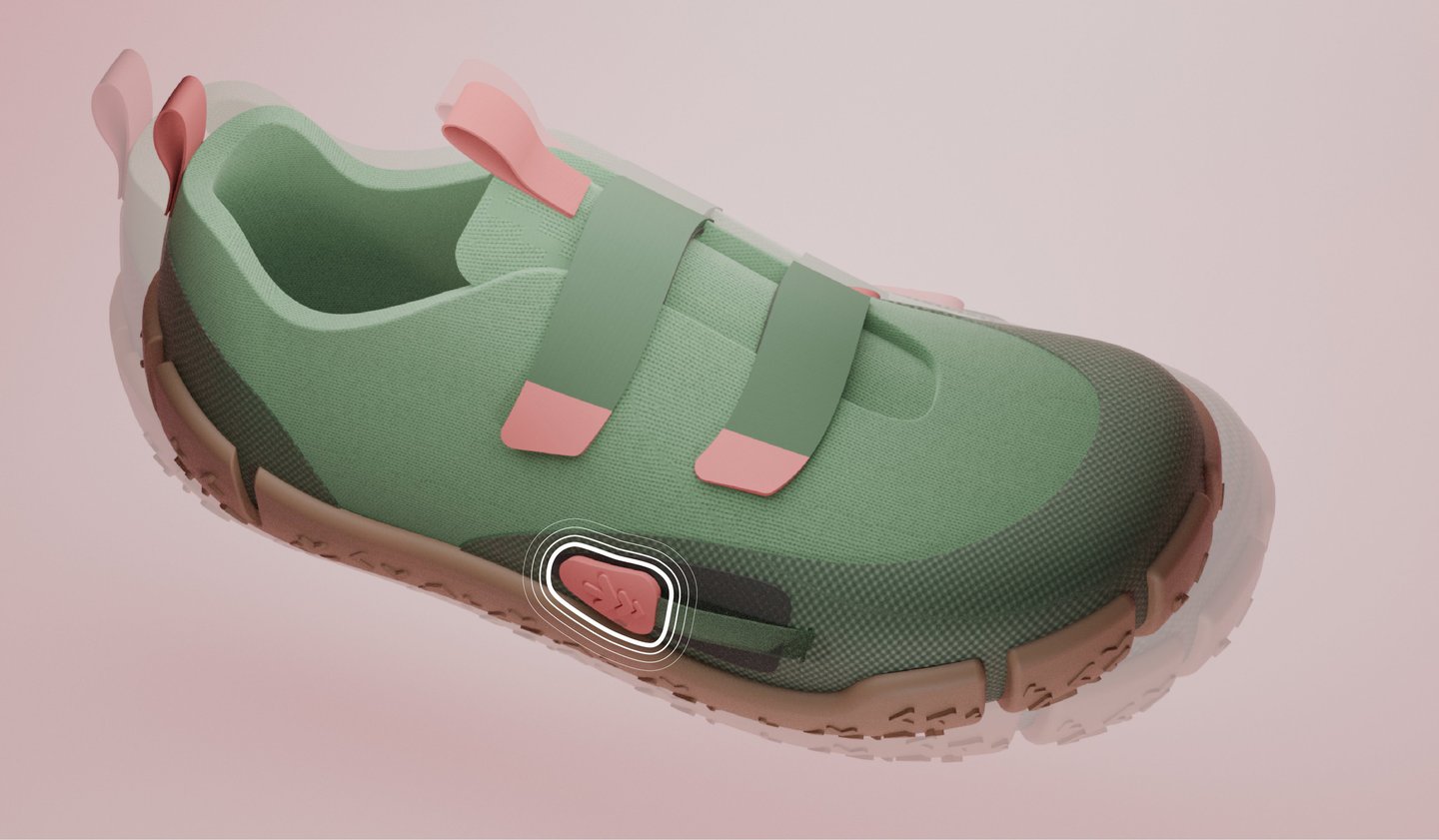 Grüner mitwachsender Kinderschuh von Sizeless in drei Schritten – fixieren mit Klettverschluss