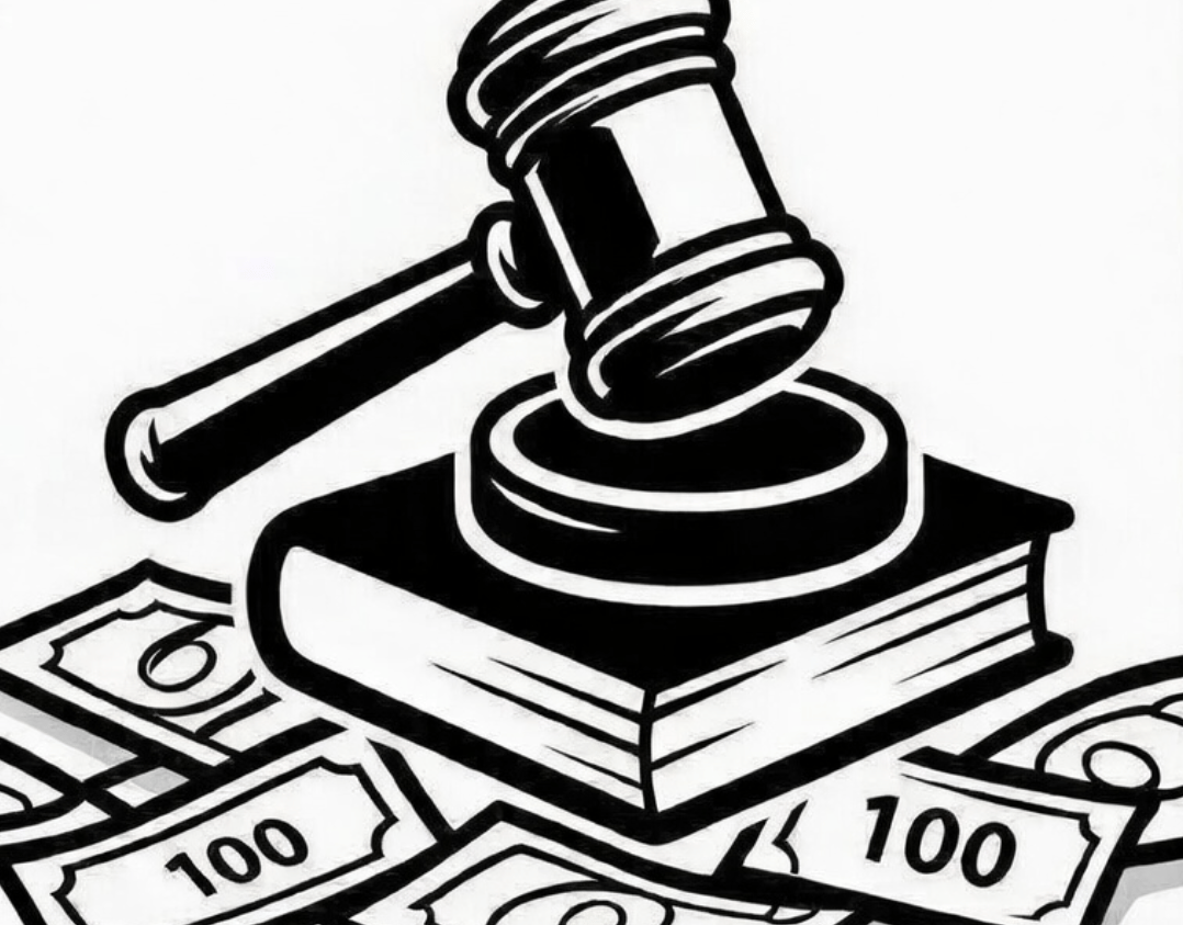 Gavel on book with cash around