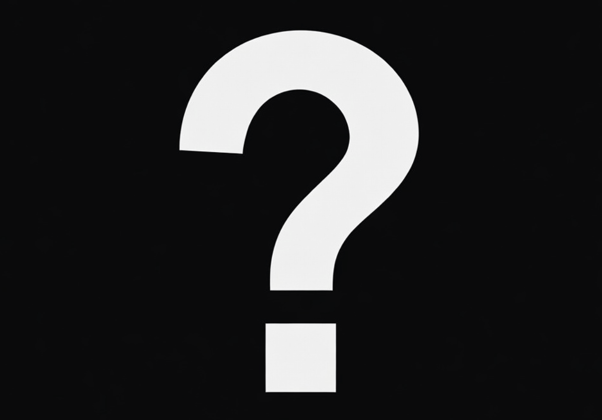 white question mark on black background