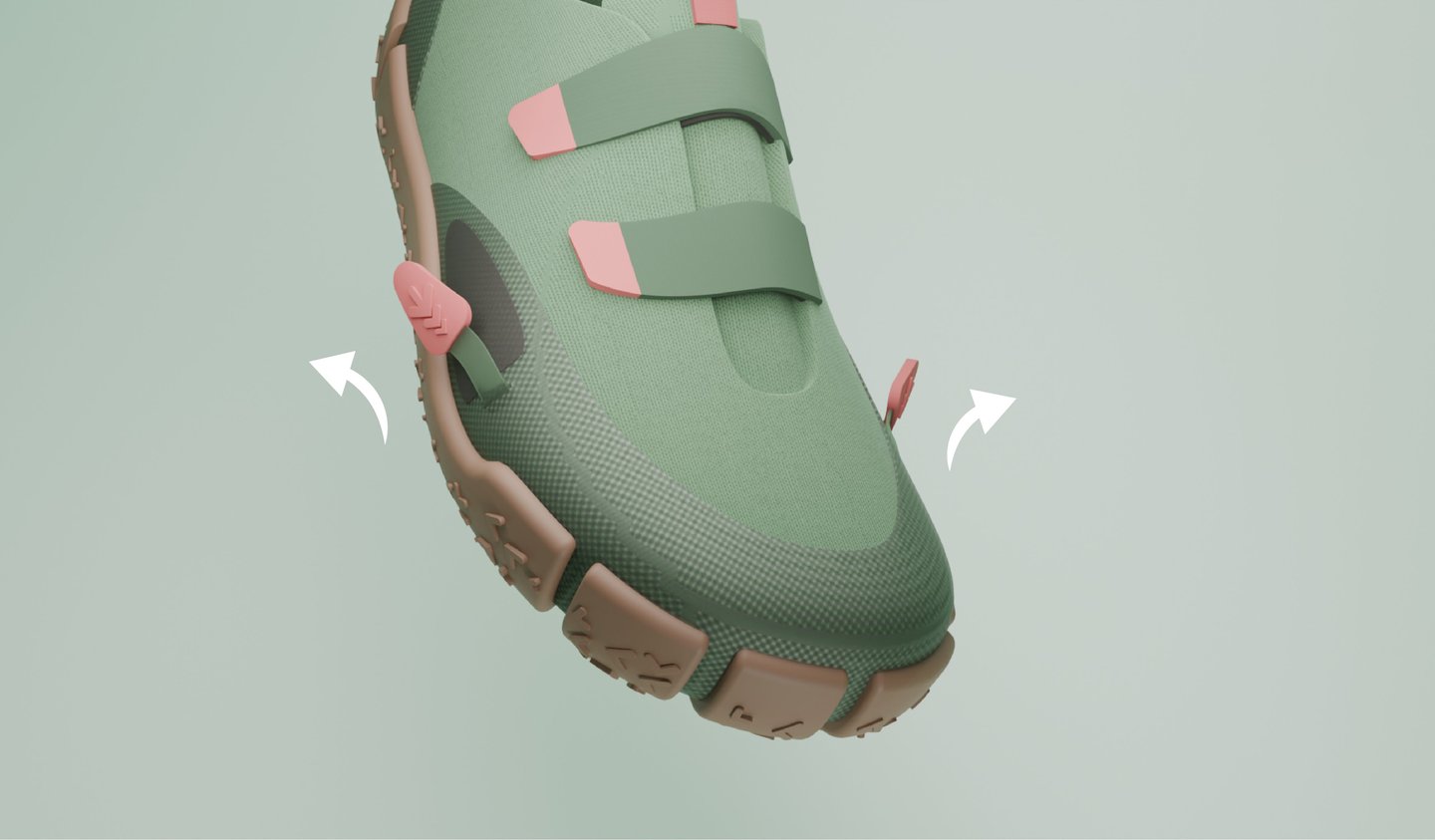 Grüner mitwachsender Kinderschuh von Sizeless in drei Schritten – einstellen mit seitlichen Laschen,